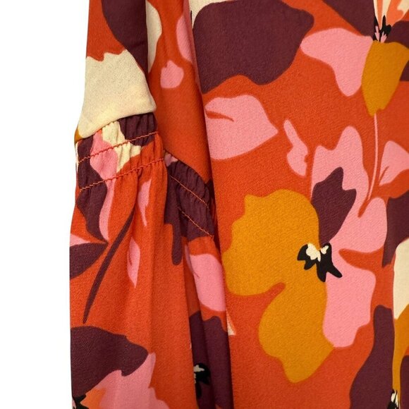 NYDJ Orange Floral Blouse Medium Womens Paulina Peasant Top NWOT - Picture 10 of 12